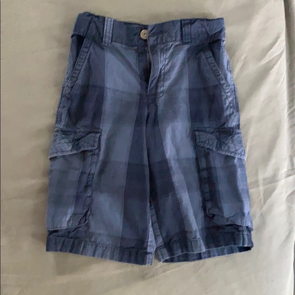 Blue Plaid Cargo Shorts